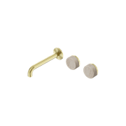 Serenity Wall Basin Set 160mm Offset Spout With Rome Travertine Handle Brushed Gold gallery detail image