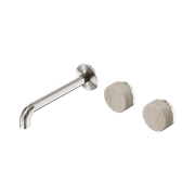 Serenity Wall Basin Set 220mm Offset Spout With Rome Travertine Handle Brushed Nickel gallery detail image