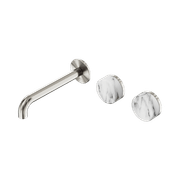Serenity Wall Basin Set 220mm Offset Spout With Arabescato Corchia Handle Brushed Nickel gallery detail image