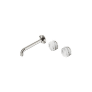 Serenity Wall Basin Set 220mm Offset Spout With Arabescato Corchia Handle Brushed Nickel gallery detail image