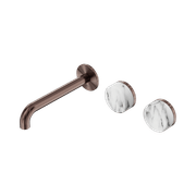 Serenity Wall Basin Set 220mm Offset Spout With Arabescato Corchia Handle Brushed Bronze gallery detail image
