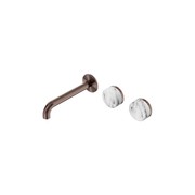 Serenity Wall Basin Set 185mm Offset Spout With Arabescato Corchia Handle Brushed Bronze gallery detail image