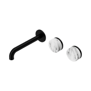 Serenity Wall Basin Set 160mm Offset Spout With Arabescato Corchia Handle Matte Black gallery detail image