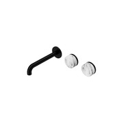 Serenity Wall Basin Set 220mm Offset Spout With Arabescato Corchia Handle Matte Black gallery detail image