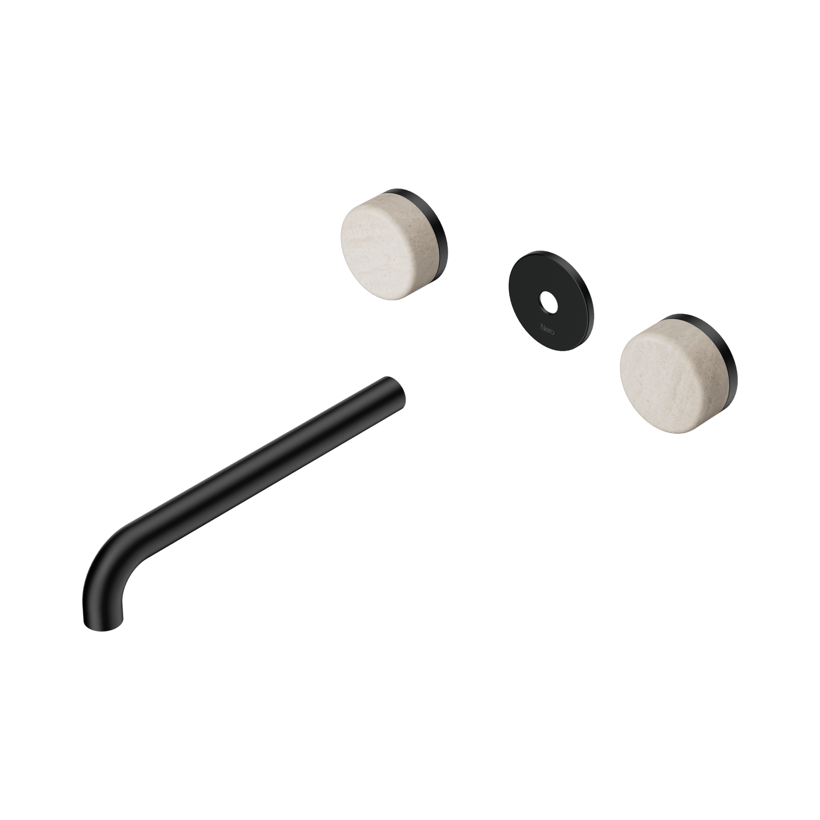 Serenity Wall Basin 220mm Spout + Rome Travertine Handle Matte Black gallery detail image