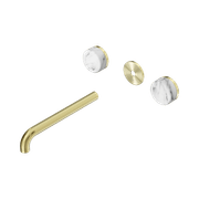Serenity Wall Basin 220mm Spout + Arabescato Corchia Handle Brushed Gold gallery detail image