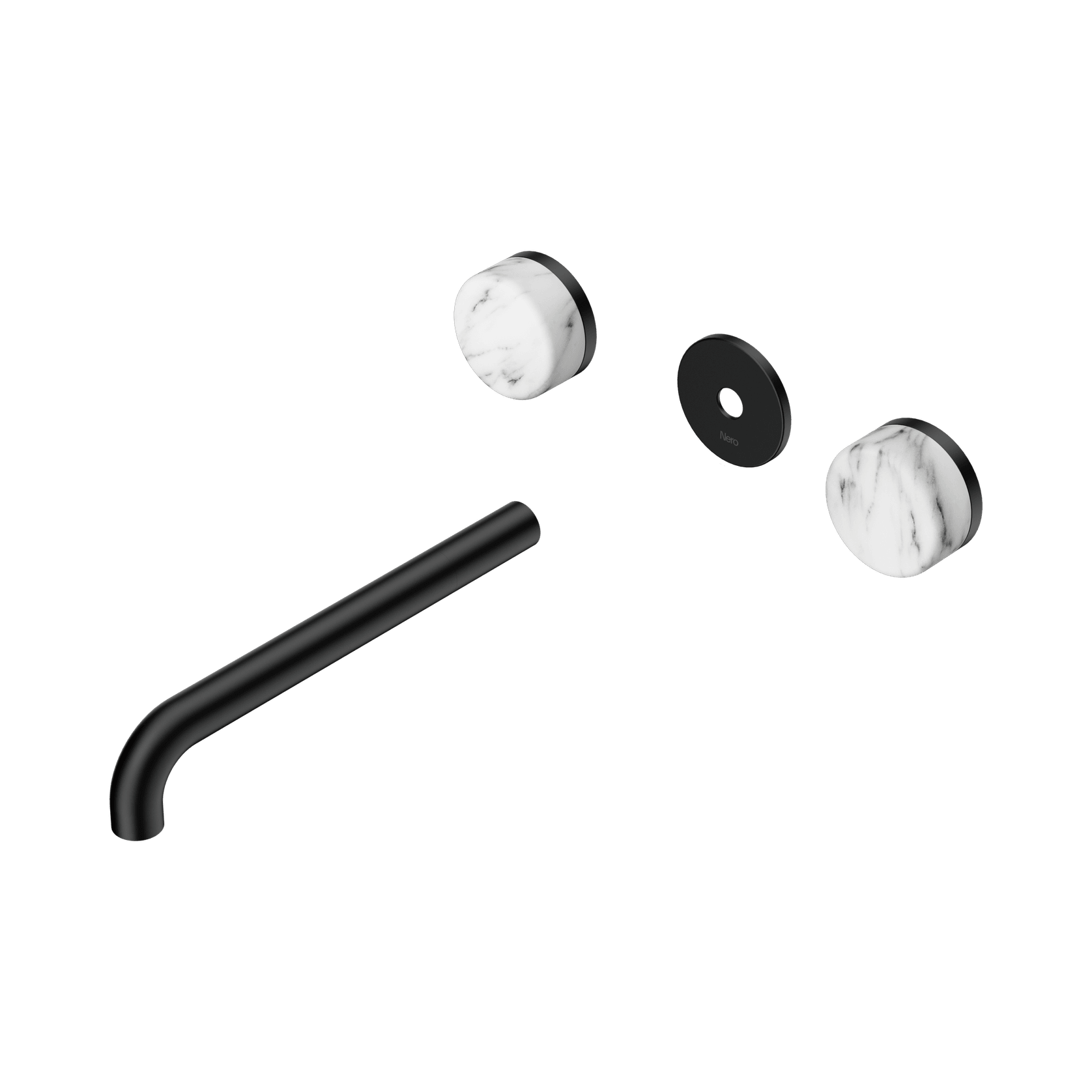 Serenity Wall Basin 220mm Spout + Arabescato Corchia Handle Matte Black gallery detail image
