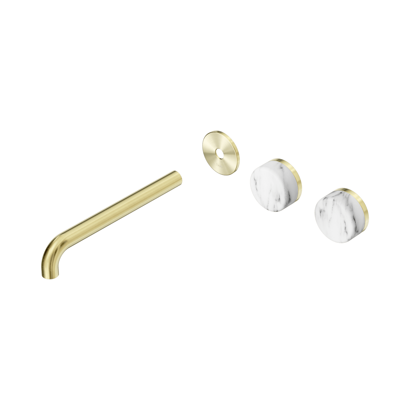 Serenity Wall Basin 220mm Offspout + Arabescato Corchia Handle Brushed Gold gallery detail image