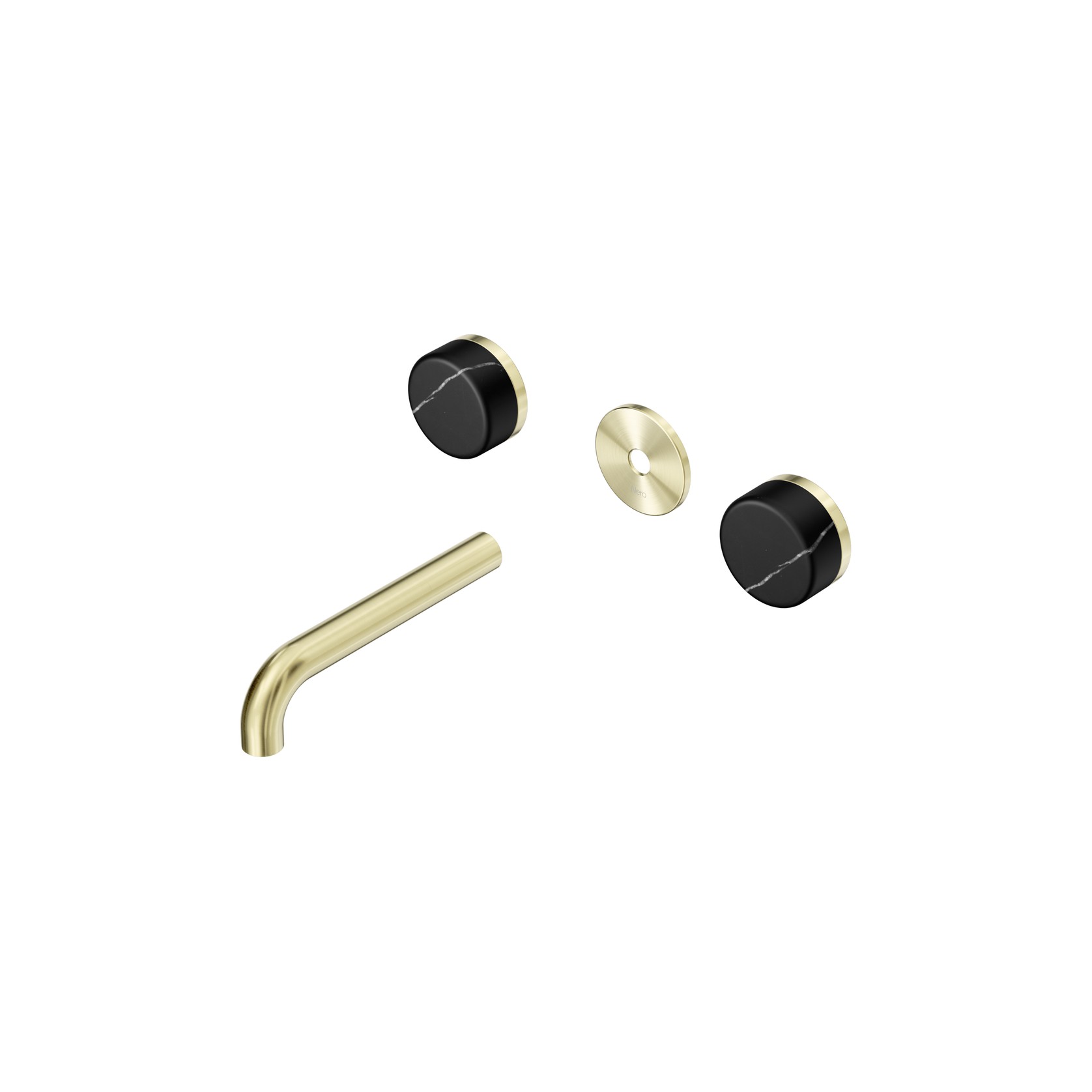 Serenity Wall Basin 160mm Spout + Marquina Black Handle Brushed Gold gallery detail image