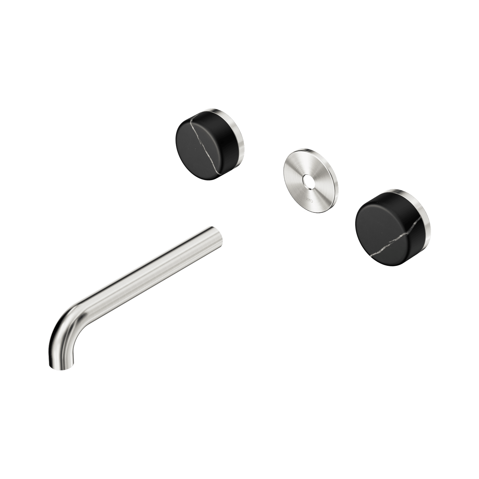 Serenity Wall Basin 185mm Spout + Marquina Black Handle Brushed Nickel gallery detail image