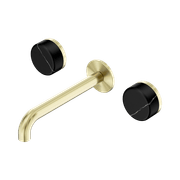 Serenity Wall Basin Set 220mm Spout With Marquina Black Handle Brushed Gold gallery detail image