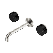 Serenity Wall Basin Set 160mm Spout With Marquina Black Handle Brushed Nickel gallery detail image