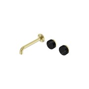 Serenity Wall Basin Set 185mm Offset Spout With Marquina Black Handle Brushed Gold gallery detail image