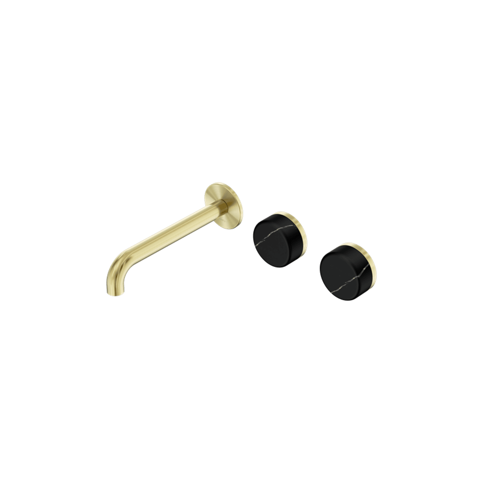Serenity Wall Basin Set 220mm Offset Spout With Marquina Black Handle Brushed Gold gallery detail image