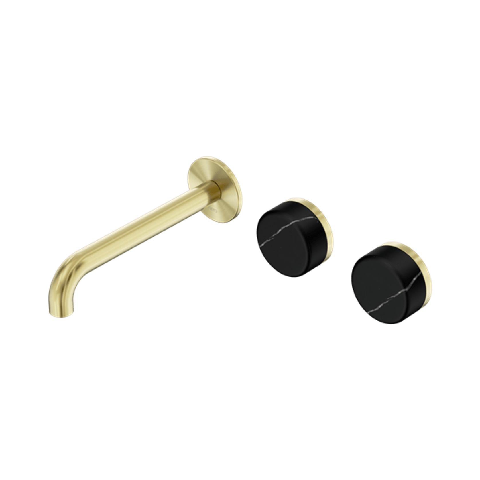 Serenity Wall Basin Set 220mm Offset Spout With Marquina Black Handle Brushed Gold gallery detail image