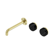 Serenity Wall Basin Set 220mm Offset Spout With Marquina Black Handle Brushed Gold gallery detail image