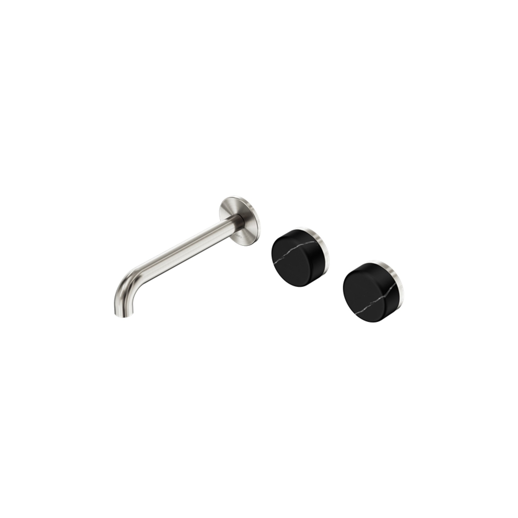 Serenity Wall Basin Set 185mm Offset Spout With Marquina Black Handle Brushed Nickel gallery detail image