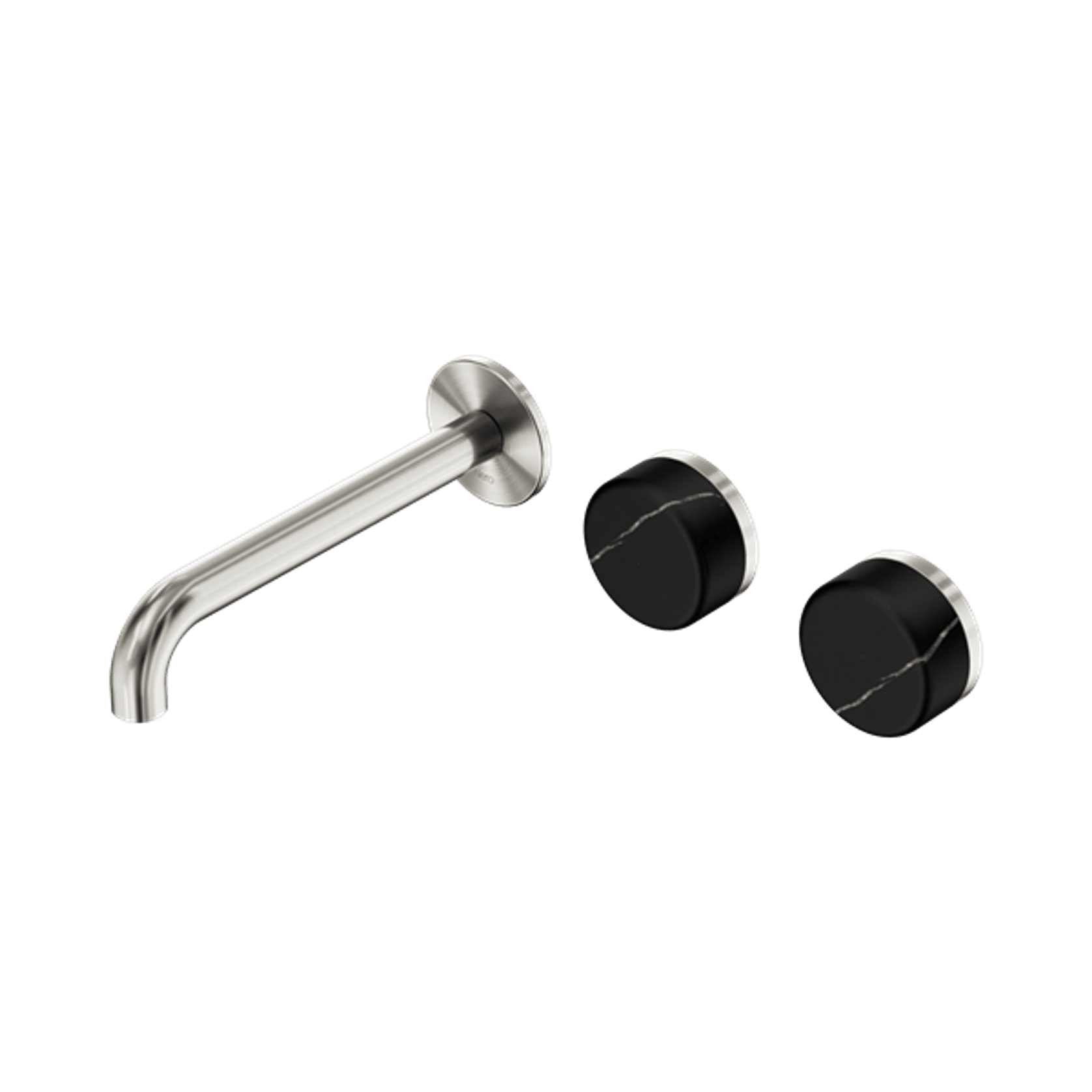 Serenity Wall Basin Set 185mm Offset Spout With Marquina Black Handle Brushed Nickel gallery detail image