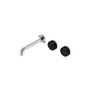 Serenity Wall Basin Set 185mm Offset Spout With Marquina Black Handle Brushed Nickel gallery detail image