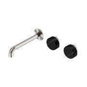 Serenity Wall Basin Set 160mm Offset Spout With Marquina Black Handle Brushed Nickel gallery detail image