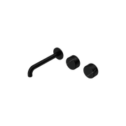 Serenity Wall Basin Set 185mm Offset Spout With Marquina Black Handle Matte Black gallery detail image