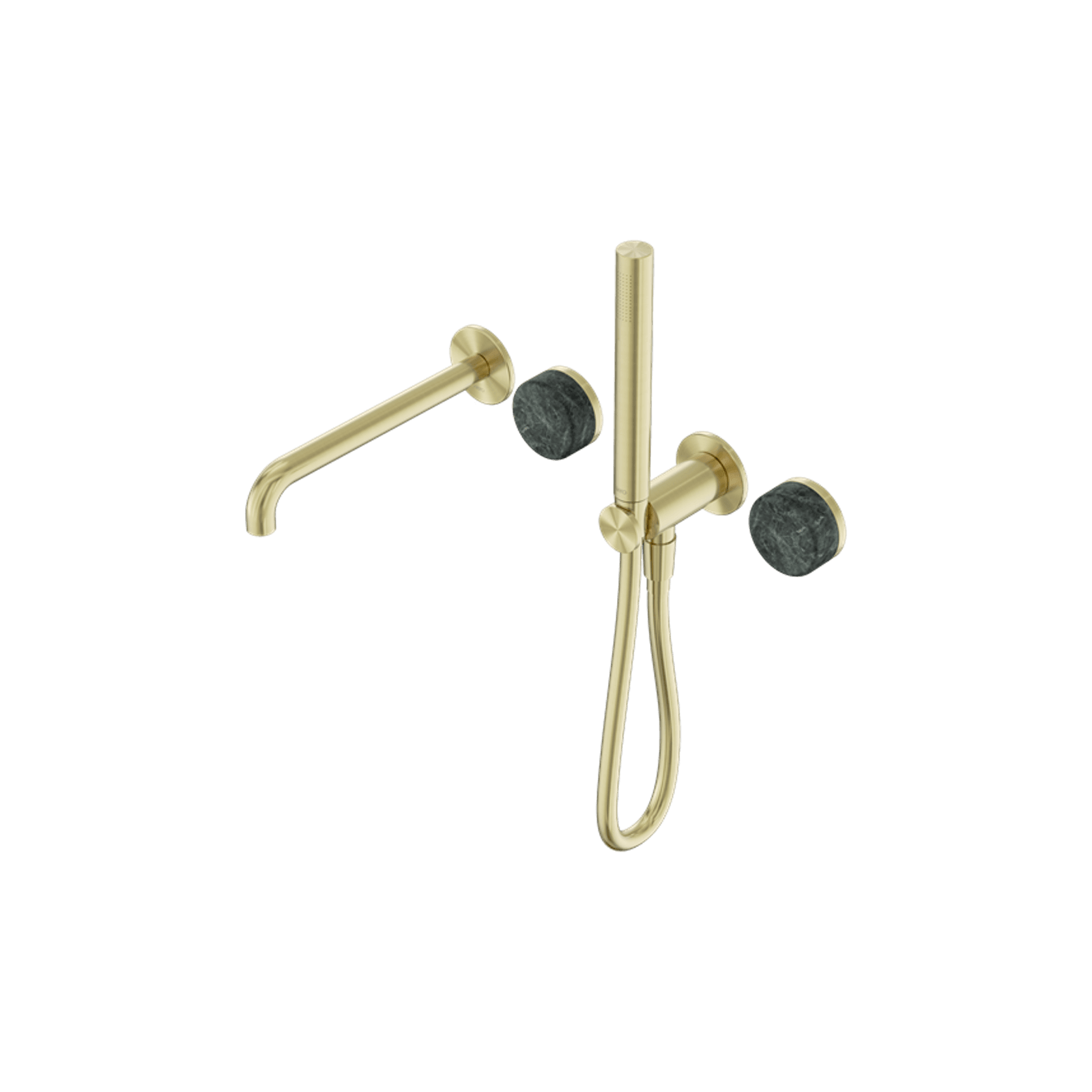 Serenity Shower System Spout Verde Alpi Handle And Slim Shower Brushed Gold gallery detail image