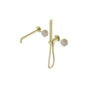 Serenity Shower System Spout Rome Travertine Handle And Slim Shower Brushed Gold gallery detail image