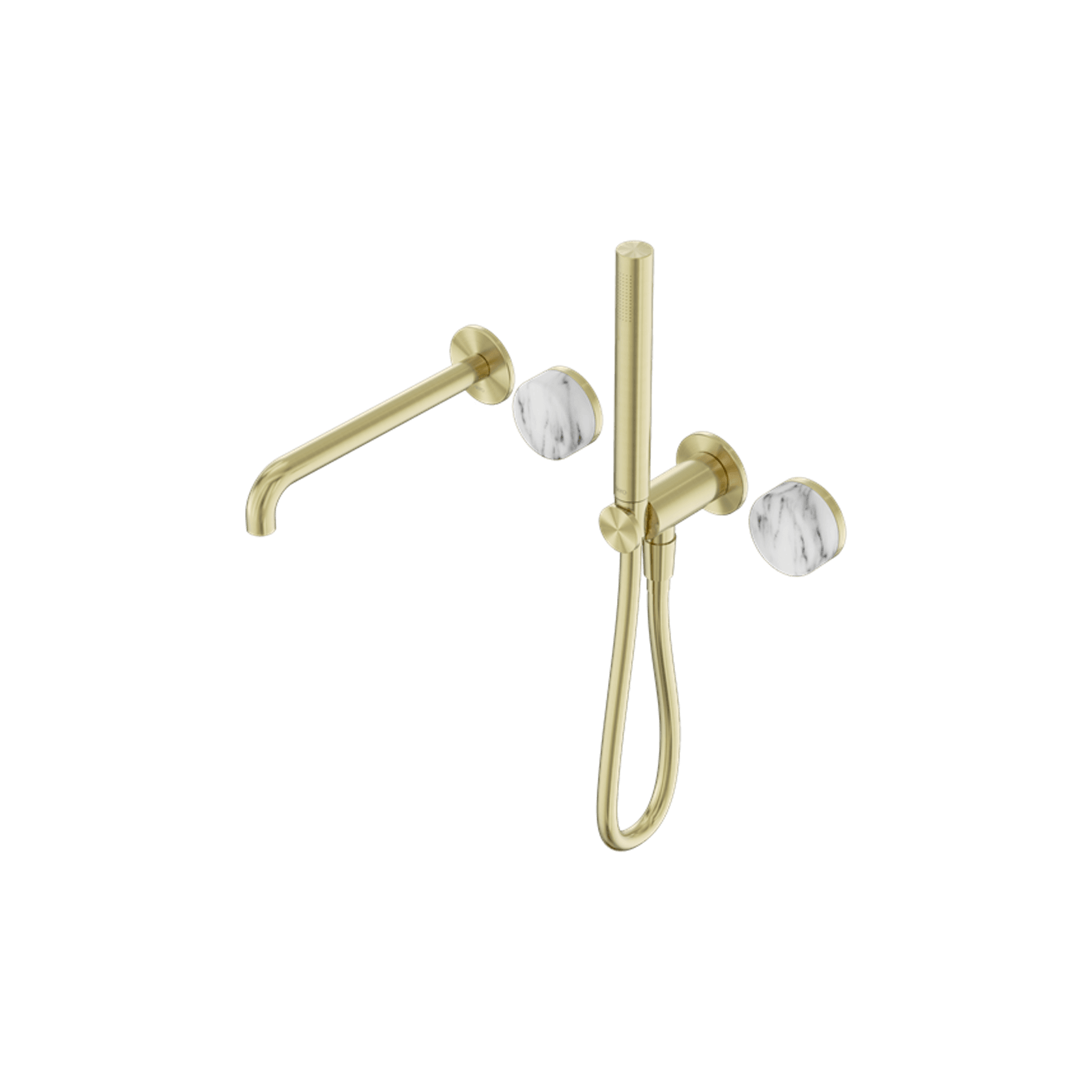 Serenity Shower System Spout Arabescato Corchia Handle And Slim Shower Brushed Gold gallery detail image