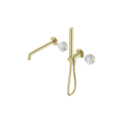 Serenity Shower System Spout Arabescato Corchia Handle And Slim Shower Brushed Gold gallery detail image
