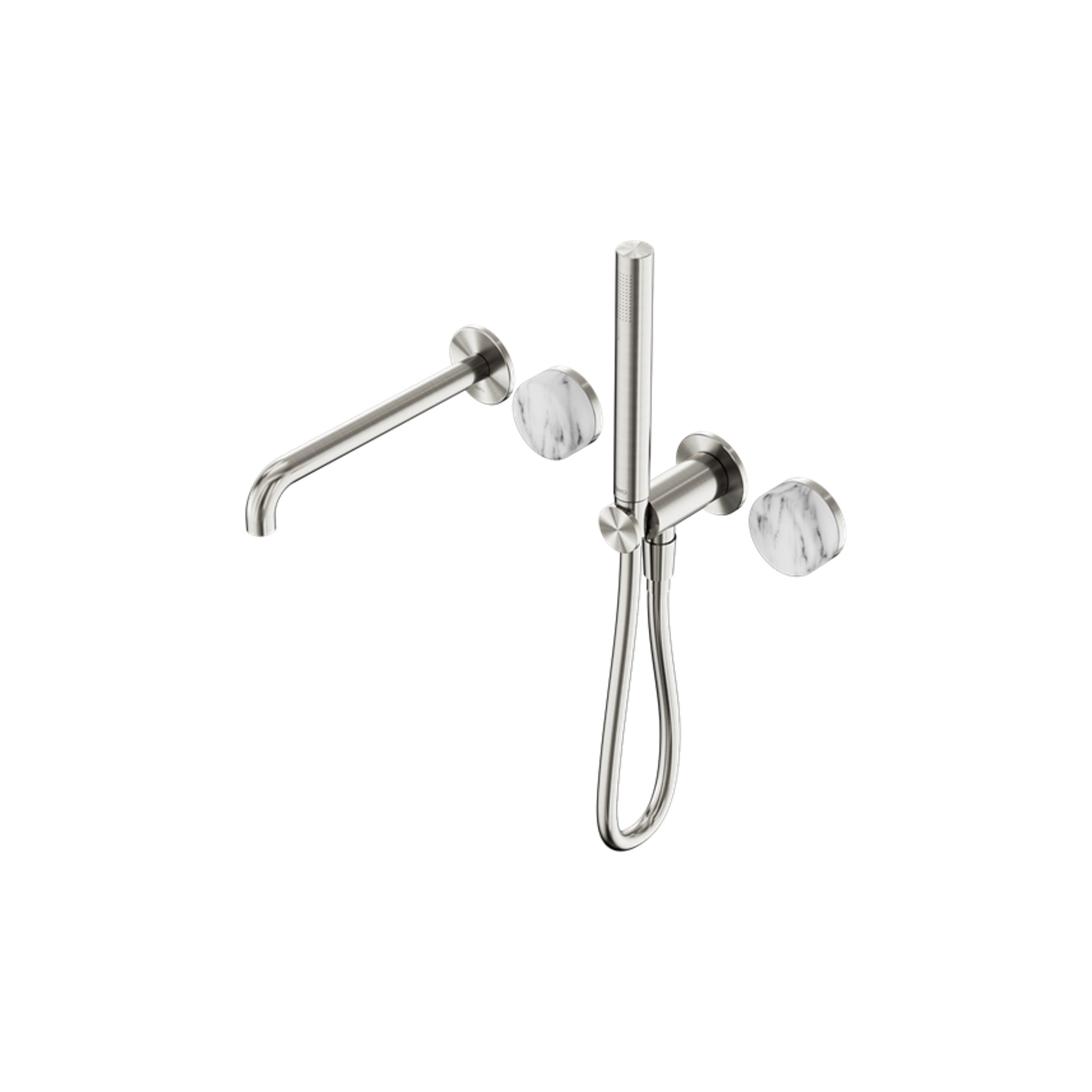 Serenity Shower System Spout Arabescato Corchia Handle And Slim Shower Brushed Nickel gallery detail image