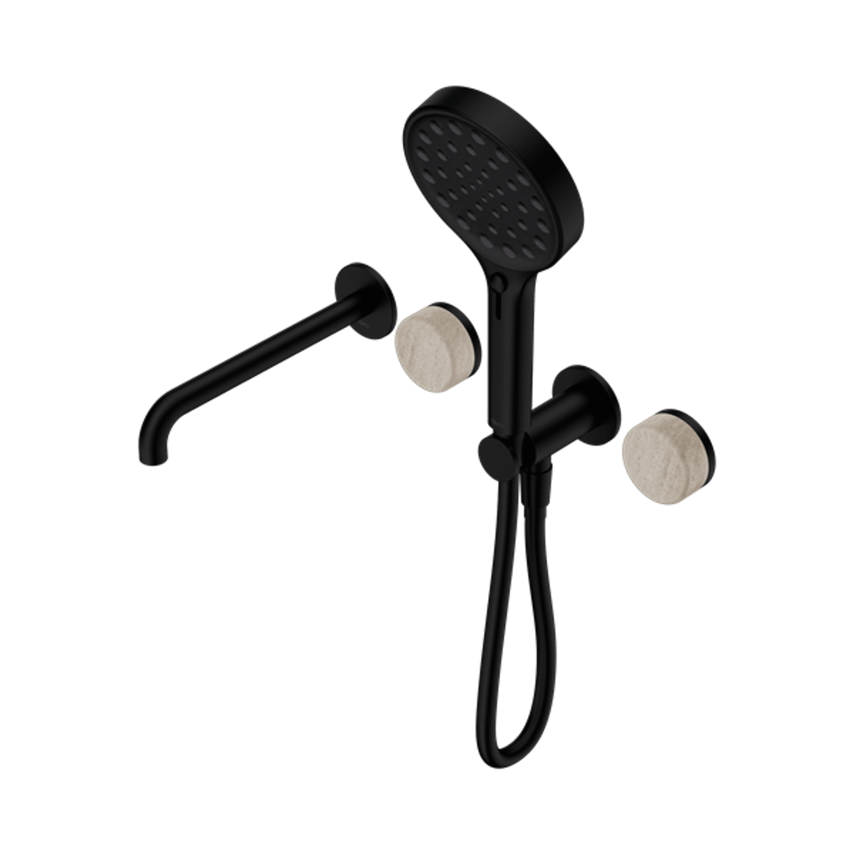 Serenity Shower System Spout Rome Travertine Handle And Serenity Hand Shower Matte Black gallery detail image