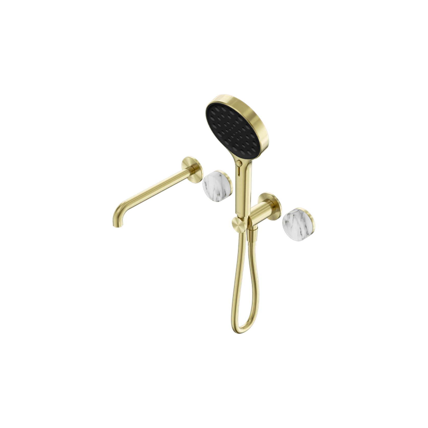 Serenity Shower System Spout Arabescato Corchia Handle And Serenity Hand Shower Brushed Gold gallery detail image