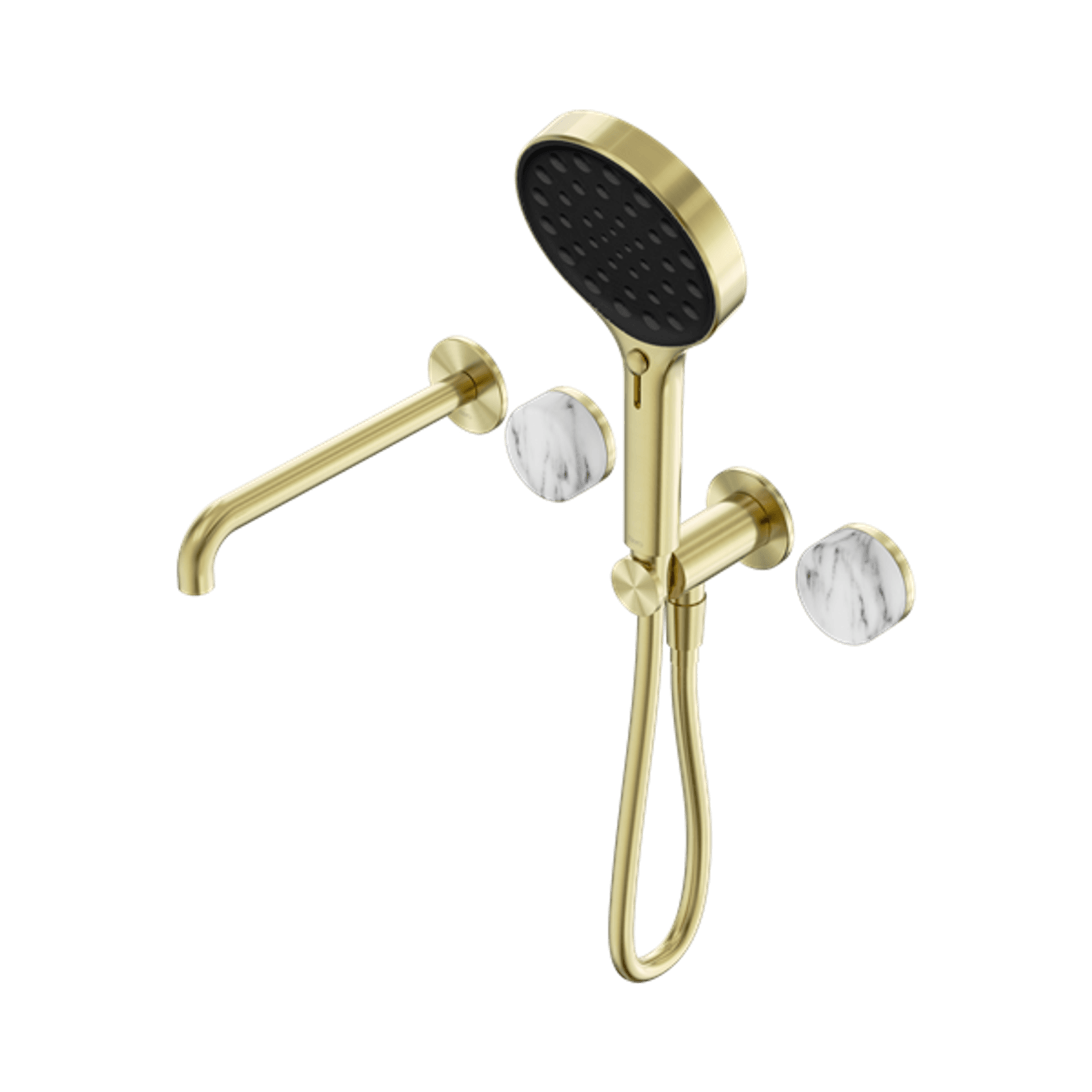 Serenity Shower System Spout Arabescato Corchia Handle And Serenity Hand Shower Brushed Gold gallery detail image