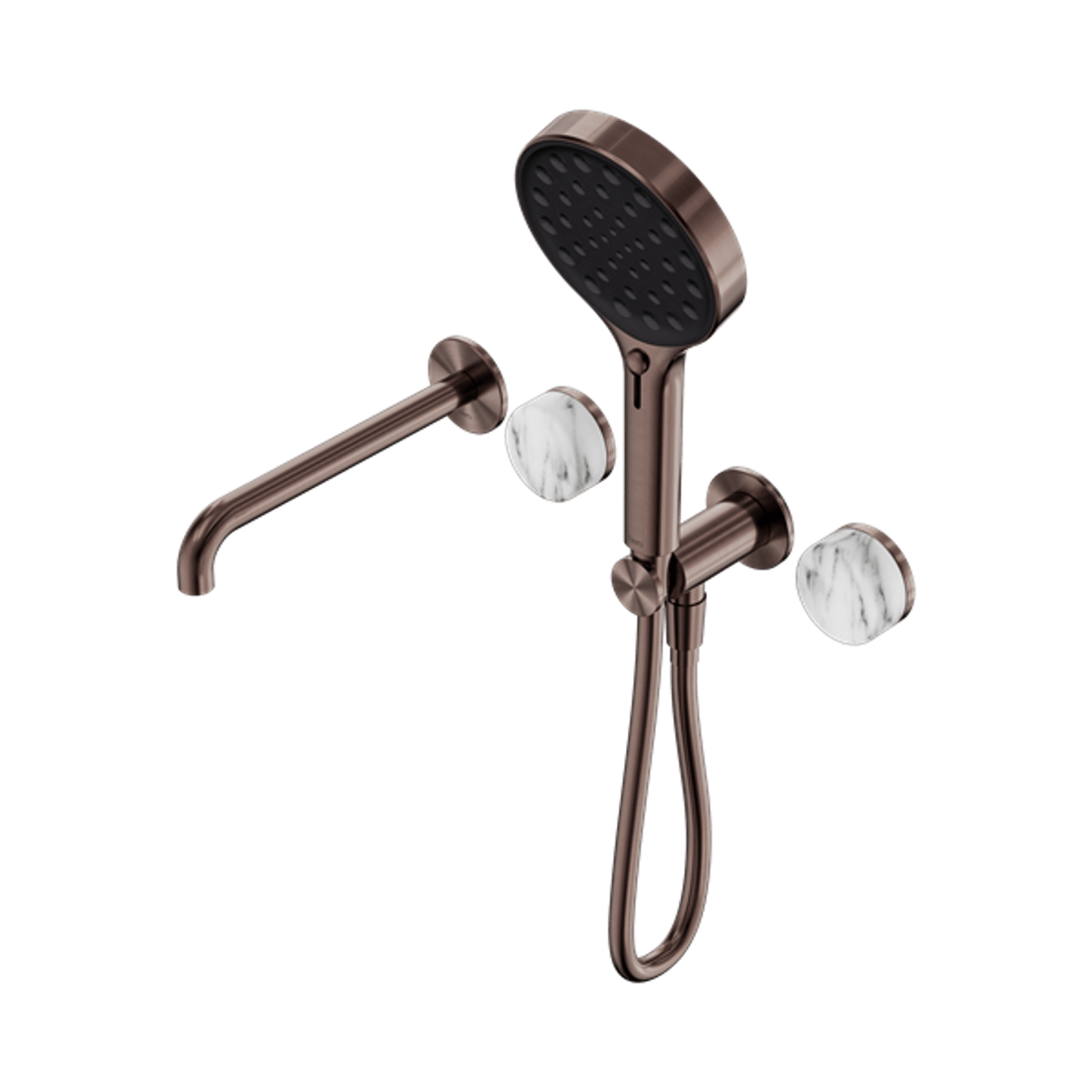 Serenity Shower System Spout Arabescato Corchia Handle And Serenity Hand Shower Brushed Bronze gallery detail image