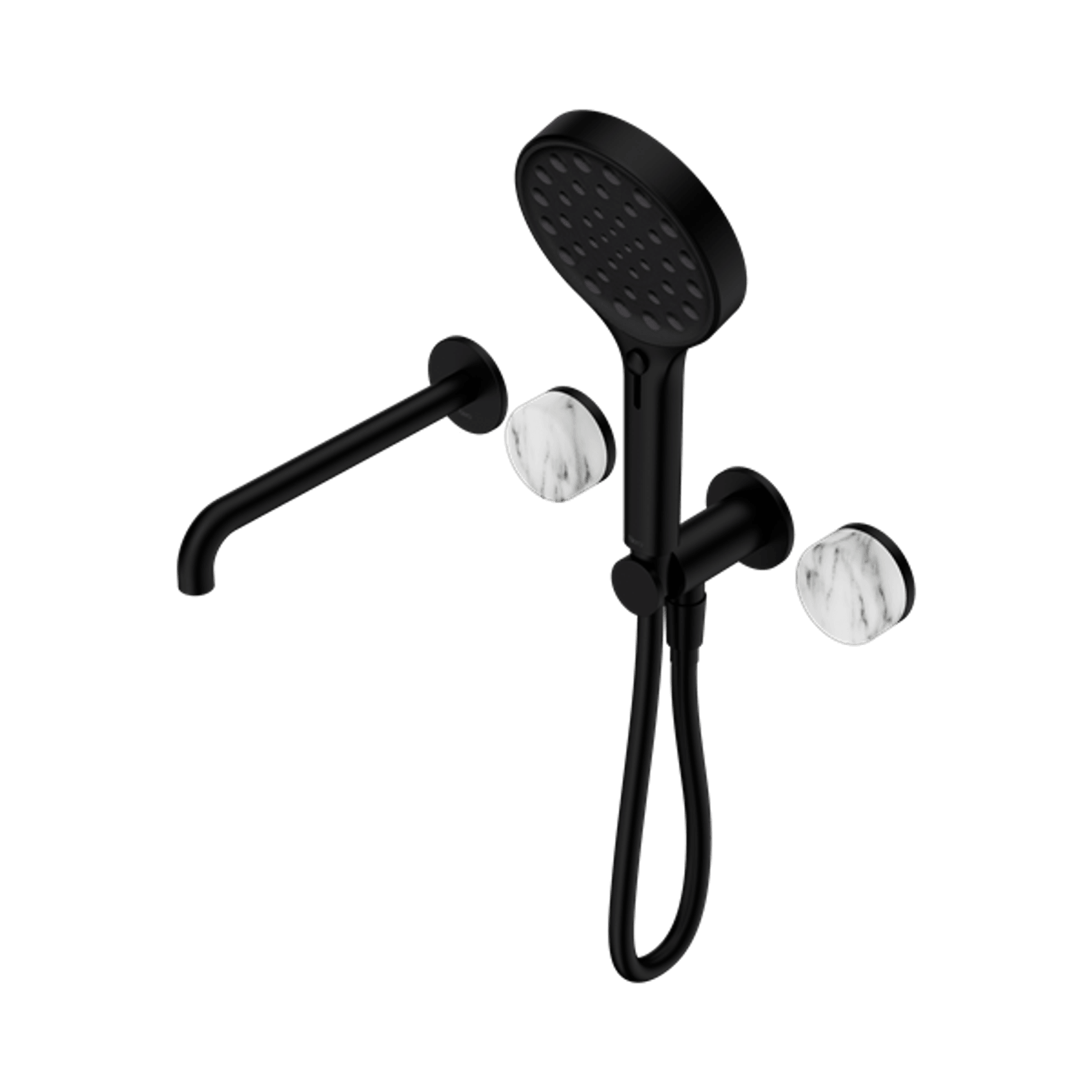 Serenity Shower System Spout Arabescato Corchia Handle And Serenity Hand Shower Matte Black gallery detail image