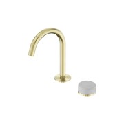 Serenity Basin Mixer Arc Spout Carrara Handle Brushed Gold gallery detail image