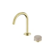 Serenity Basin Mixer Arc Spout Rome Travertine Handle Brushed Gold gallery detail image