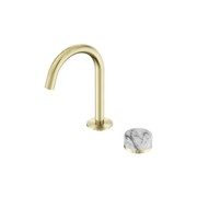 Serenity Basin Mixer Arc Spout Arabescato Corchia Handle Brushed Gold gallery detail image