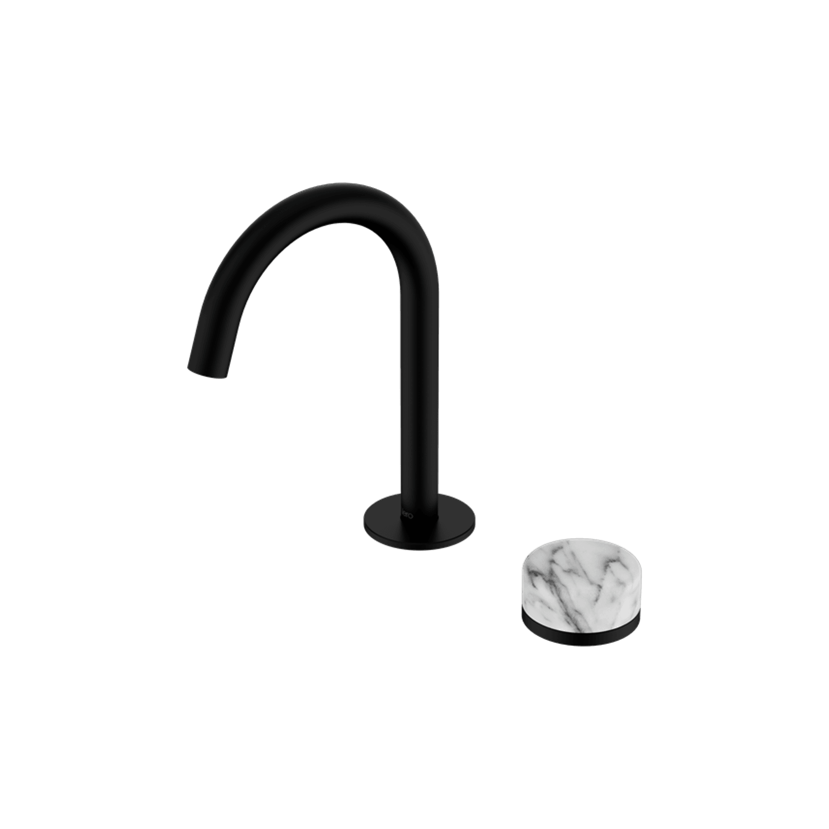 Serenity Basin Mixer Arc Spout Arabescato Corchia Handle Matte Black gallery detail image