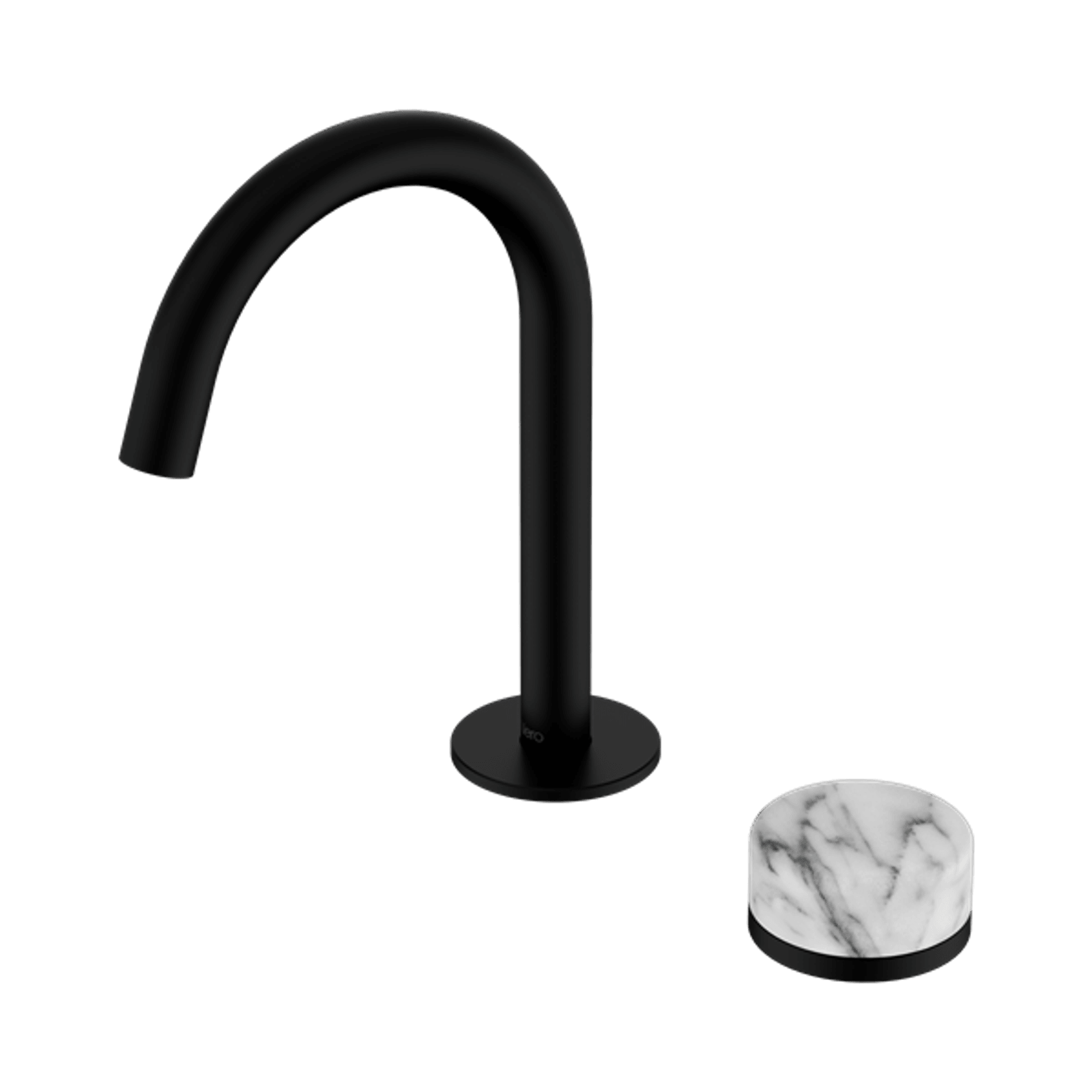 Serenity Basin Mixer Arc Spout Arabescato Corchia Handle Matte Black gallery detail image