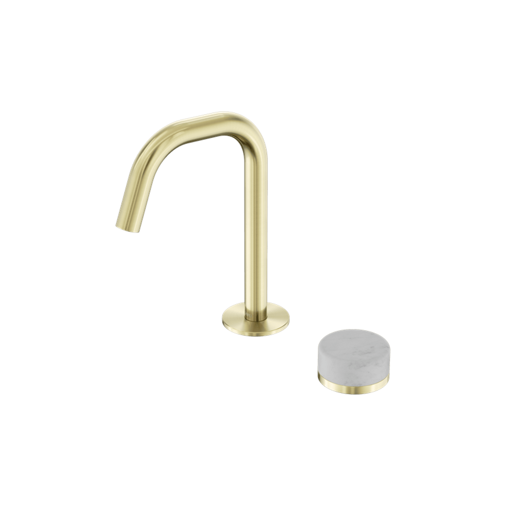 Serenity Basin Mixer Edge Spout Carrara Handle Brushed Gold gallery detail image