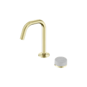 Serenity Basin Mixer Edge Spout Carrara Handle Brushed Gold gallery detail image