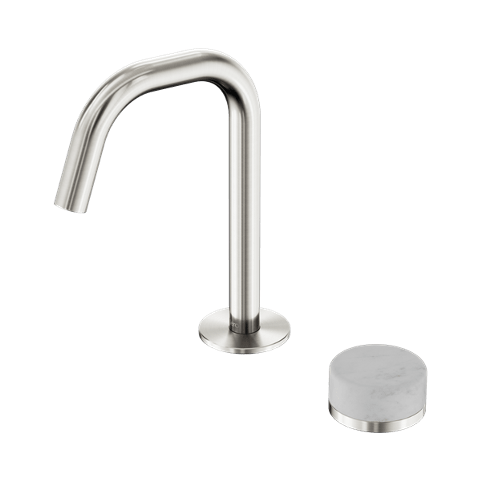 Serenity Basin Mixer Edge Spout Carrara Handle Brushed Nickel gallery detail image