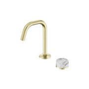 Serenity Basin Mixer Edge Spout Arabescato Corchia Handle Brushed Gold gallery detail image