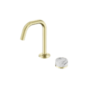 Serenity Basin Mixer Edge Spout Arabescato Corchia Handle Brushed Gold gallery detail image