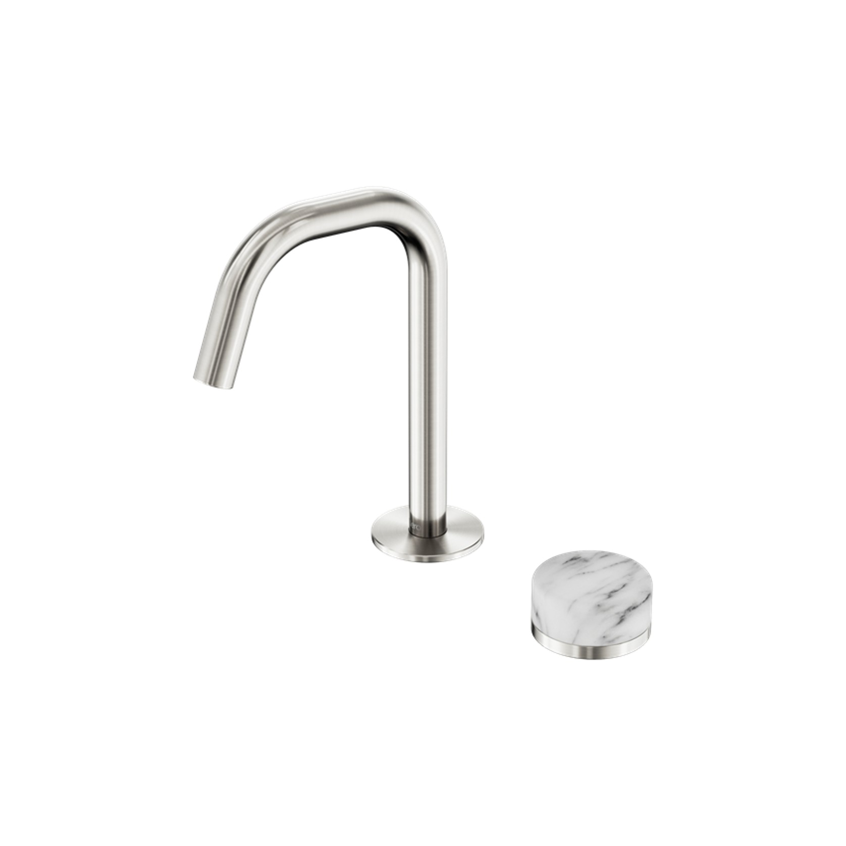Serenity Basin Mixer Edge Spout Arabescato Corchia Handle Brushed Nickel gallery detail image
