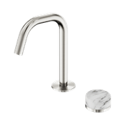 Serenity Basin Mixer Edge Spout Arabescato Corchia Handle Brushed Nickel gallery detail image