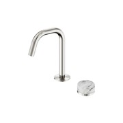 Serenity Basin Mixer Edge Spout Arabescato Corchia Handle Brushed Nickel gallery detail image