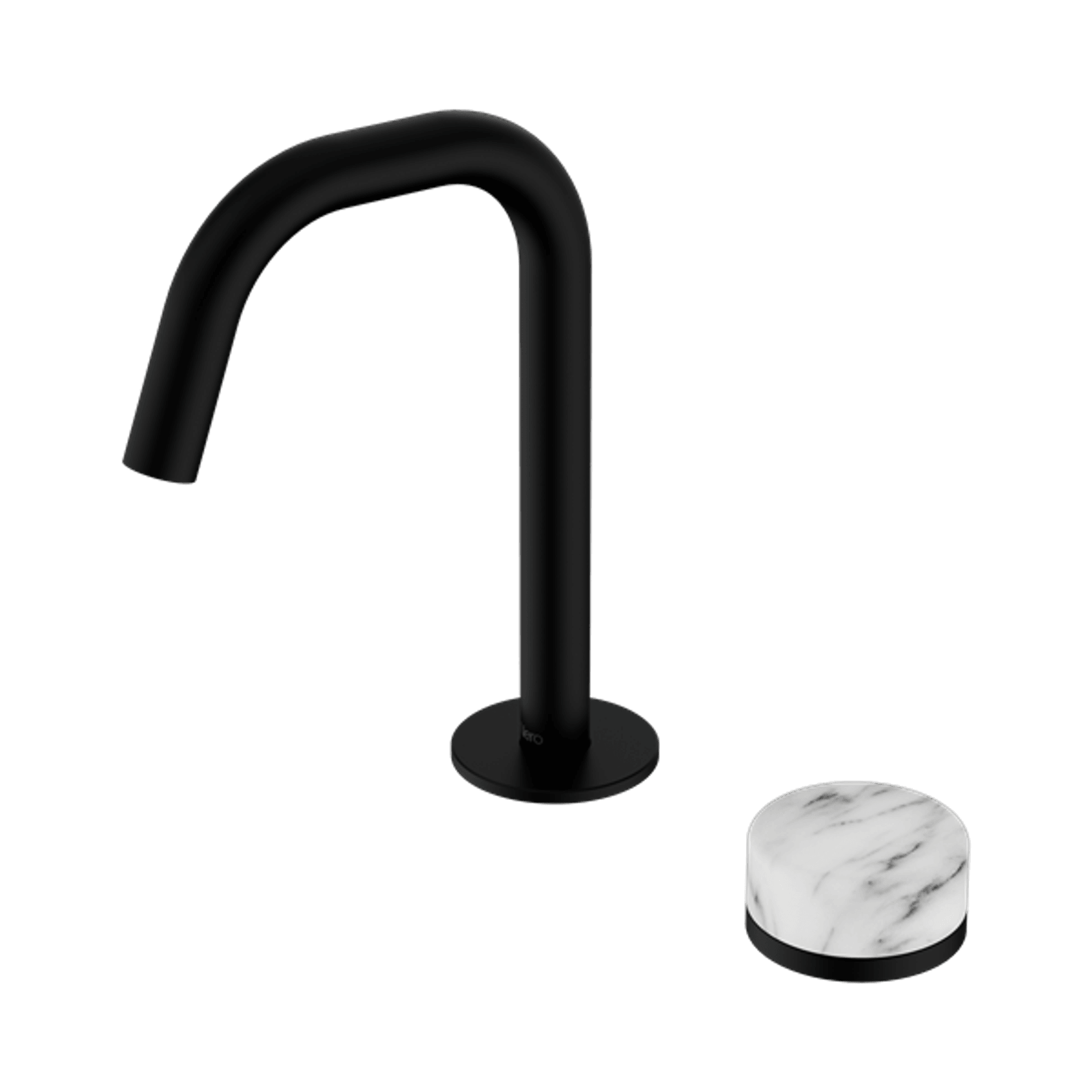 Serenity Basin Mixer Edge Spout Arabescato Corchia Handle Matte Black gallery detail image