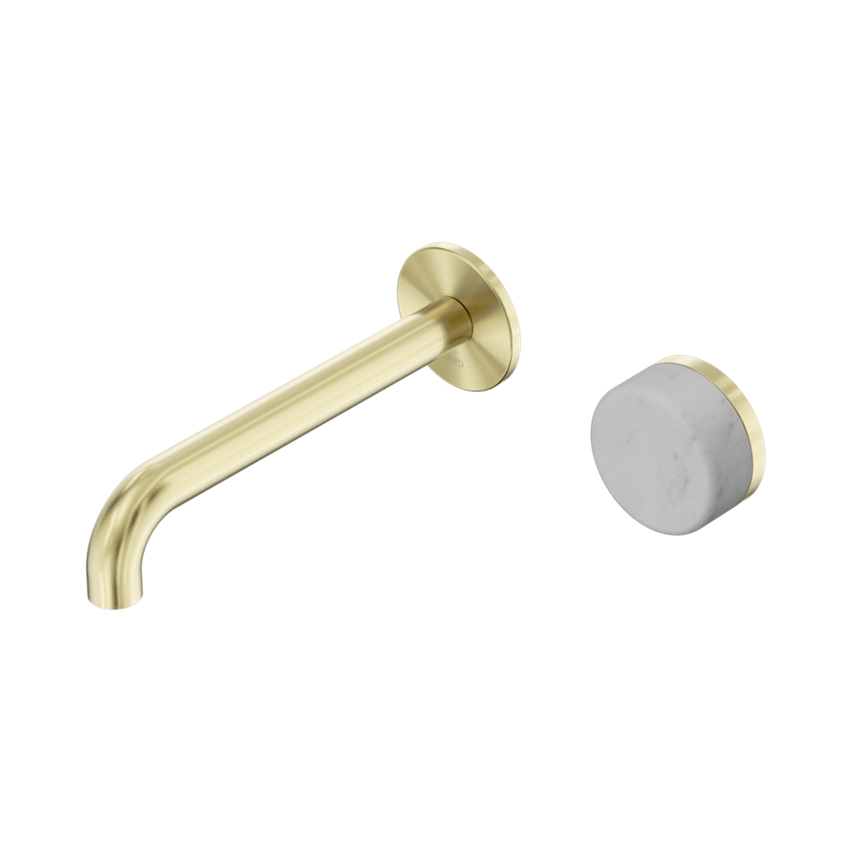 Serenity Wall Basin Mixer 185mm Spout Carrara Handle Brushed Gold gallery detail image